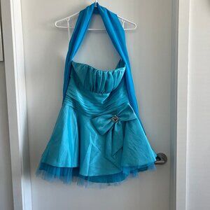 Cindy Collection USA Turquoise Strapless Prom Dress Tulle Bow Size M